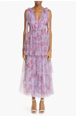 Lela Rose Floral Tiered Tulle Dress Purple Size AU 14 for rent on The Volte - image 5