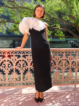 Acler Hampstead Midi Dress In Black With Ivory Size 12 for rent on The Volte - image 1