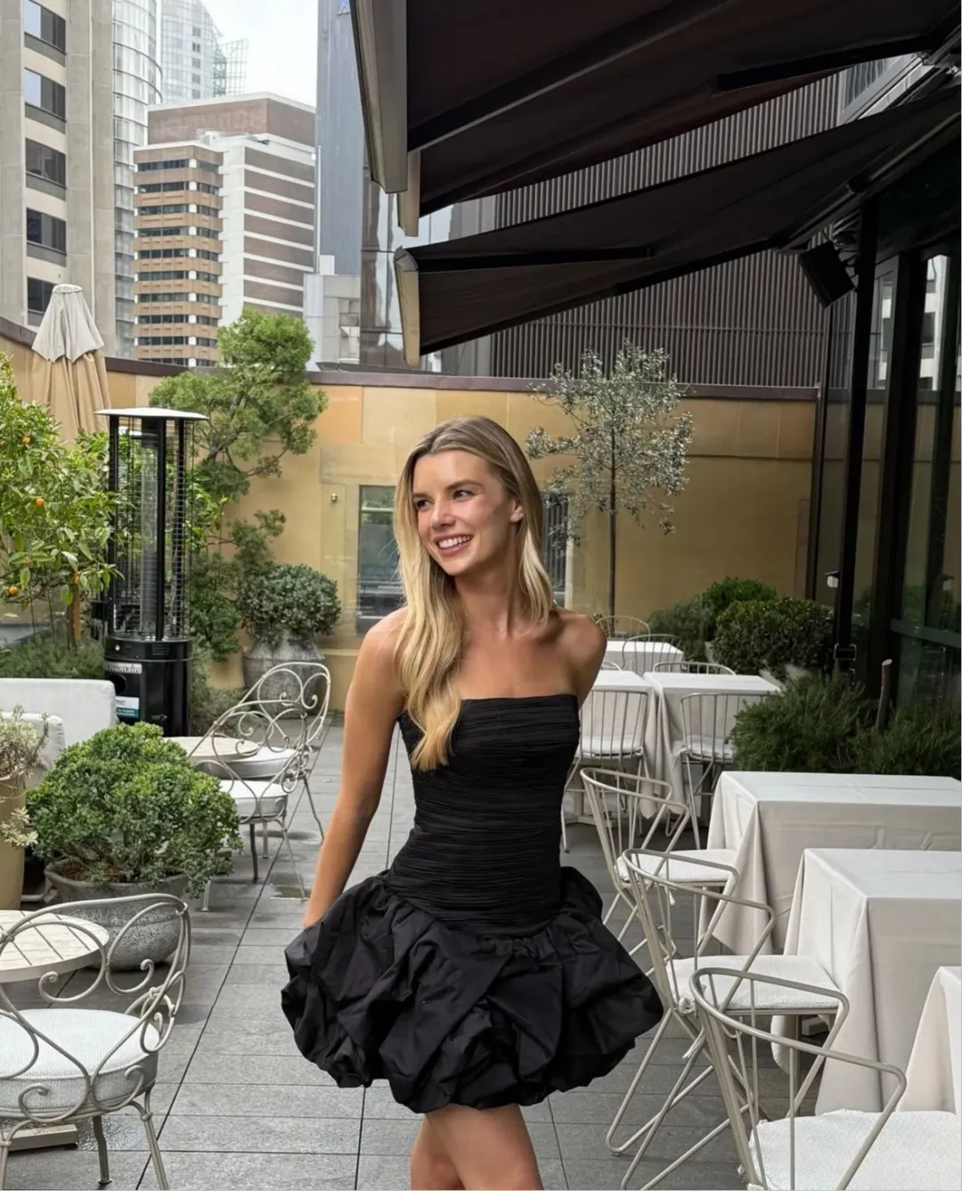 Aje Violette Bubble Hem Mini Dress Black Size 8 for rent on The Volte - main image