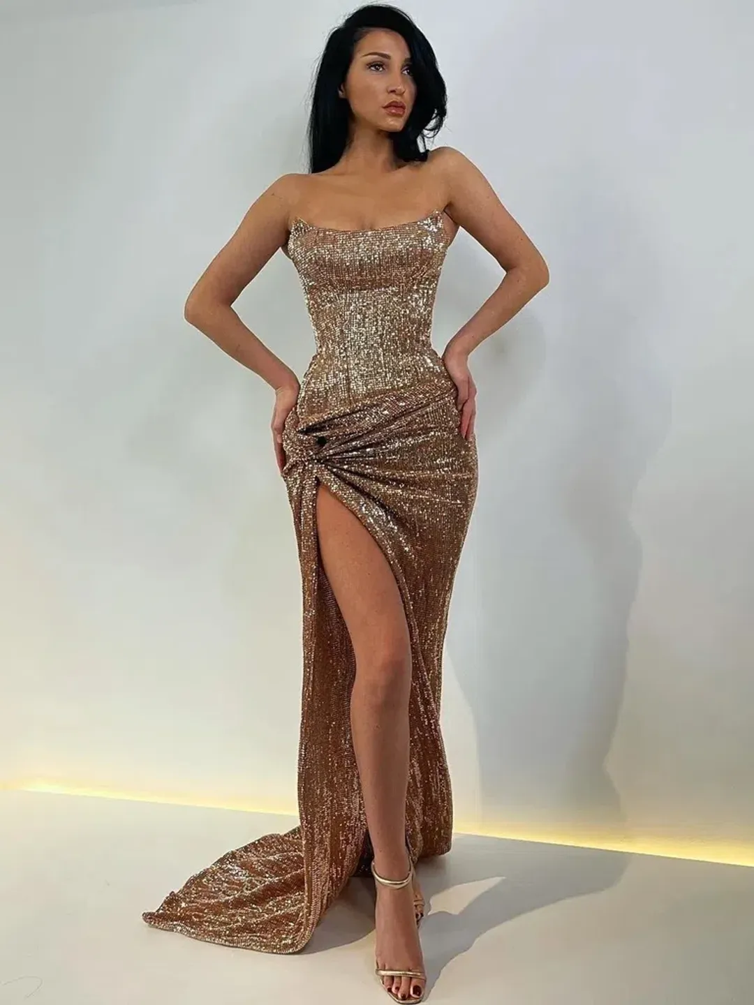 Lia Stublla Chanel Gown Rose Gold Size 6 for rent on The Volte - main image