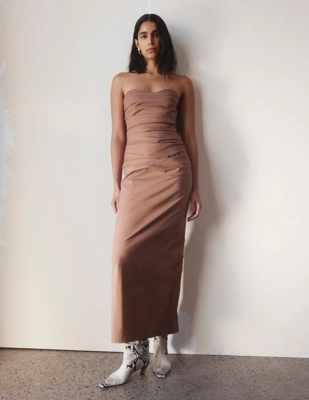Sir The Label Alba Strapless Maxi Dress Gown in Mocha Brown Size 0 / AU 6 / XS for rent on The Volte - main image