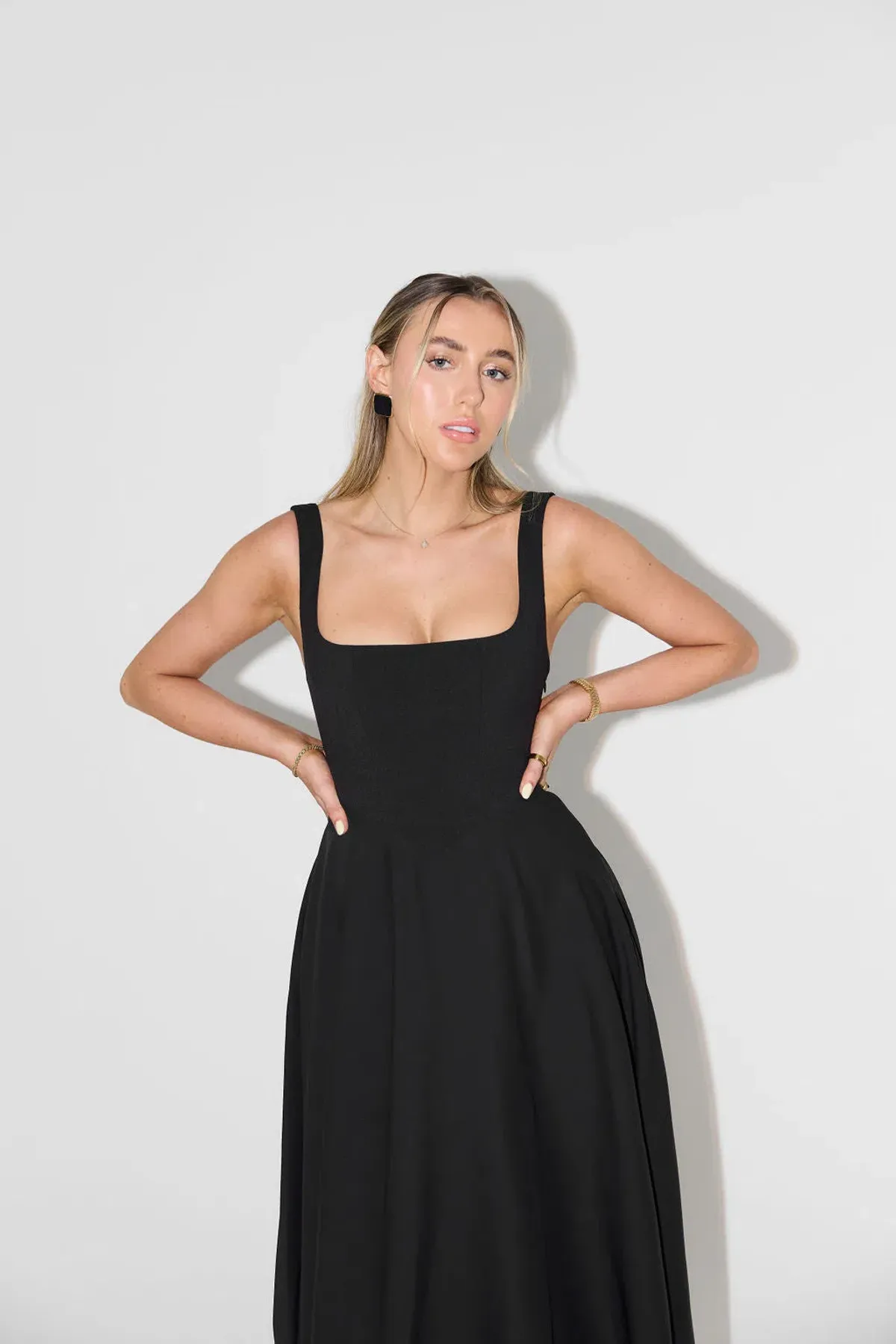 Odd Muse The Ultimate Muse High Waist Square Neck Midi Dress Black Size S / AU 8 - Image 2