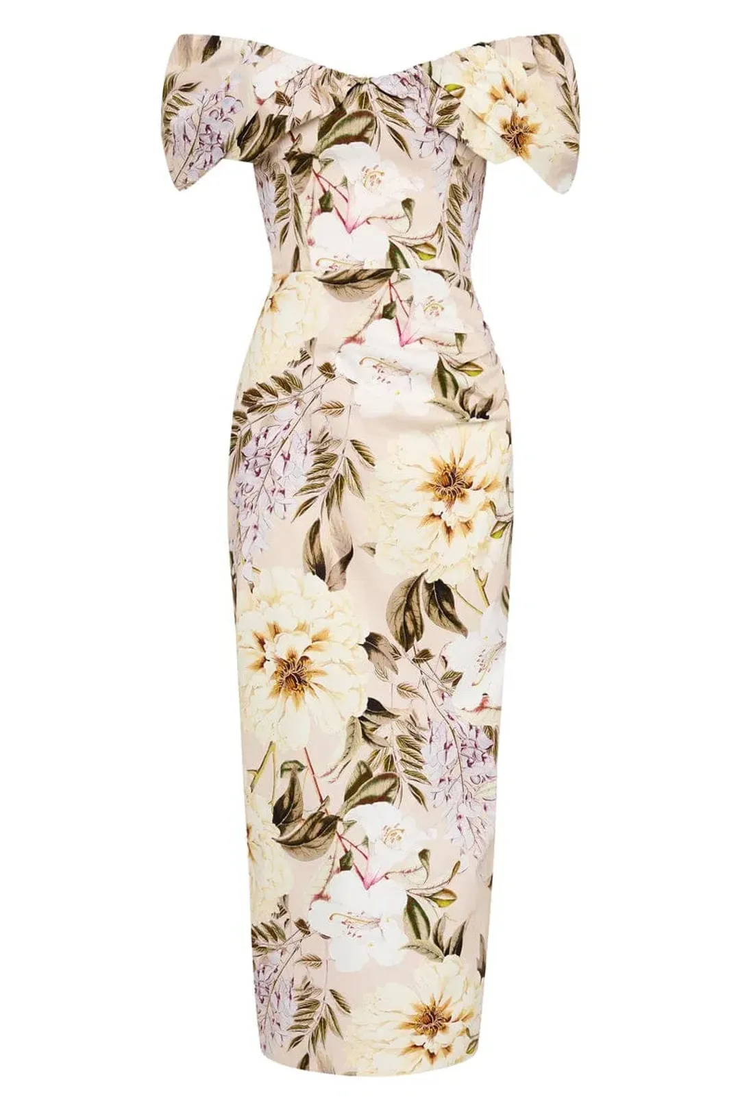 Sofia The Label Hailey Off Shoulder Midi Dress In Flora Print Size 6 for rent on The Volte - main image