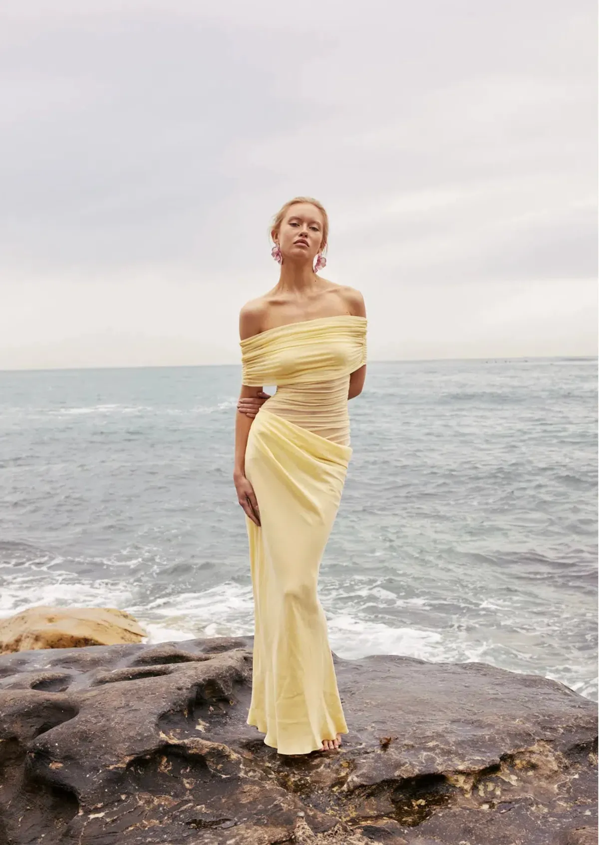 Benni Nico off Shoulder Maxi Dress in Butter Size 8 - Image 1