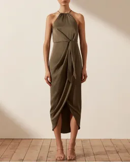 Shona Joy Luxe Tie Front Sleeveless Midi Dress Pine Valley Size 6 for rent on The Volte - image 1