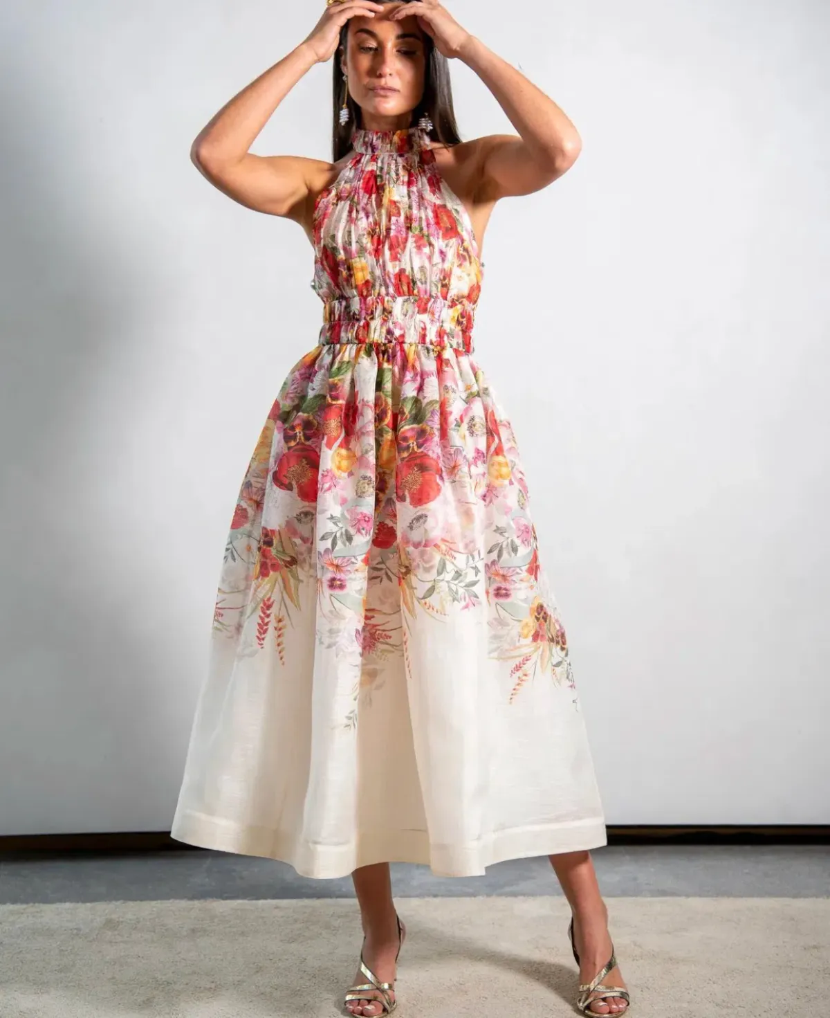 Zimmermann Wonderland Halter Midi Dress Floral Size 0/Au 8 - Image 1