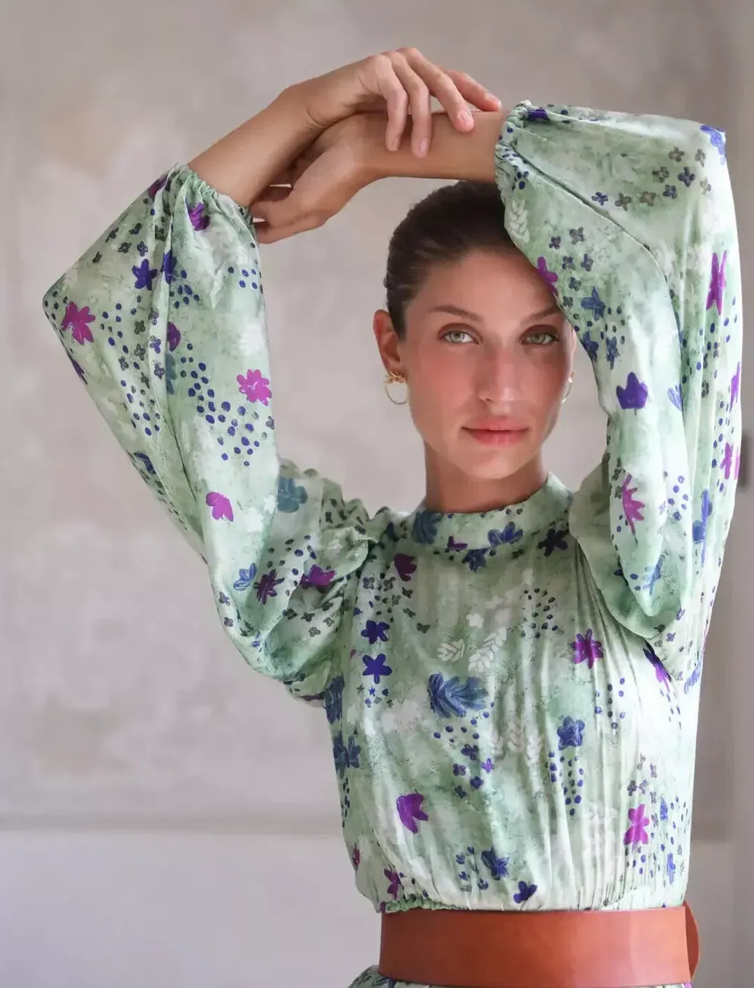 Frank & Dollys Viamo Cascade Floral Satin Dress in Sage Size XXS / 6 for rent on The Volte - main image