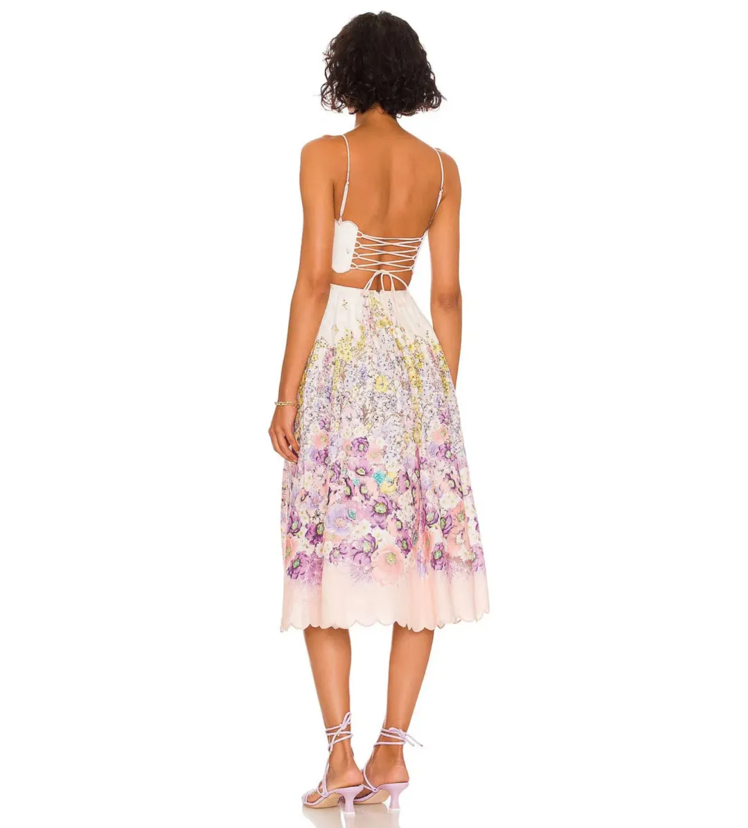 Zimmermann Jude Scallop Midi Dress in Peach Gradient Floral Size 0P/Au 6 (altered) for rent on The Volte - main image