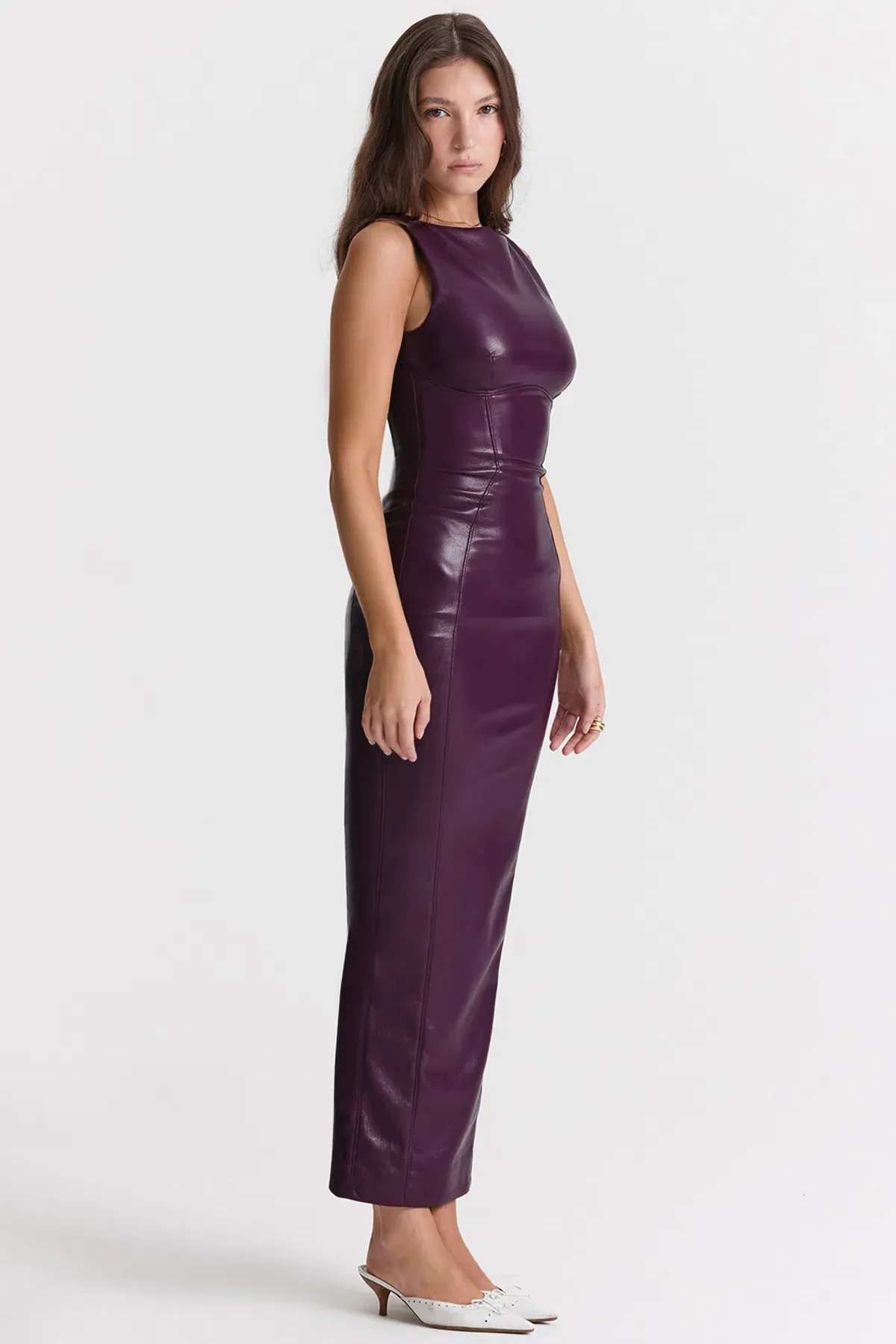 House of CB Sahara Vegan Leather Maxi Dress Merlot Size XS - Image 2