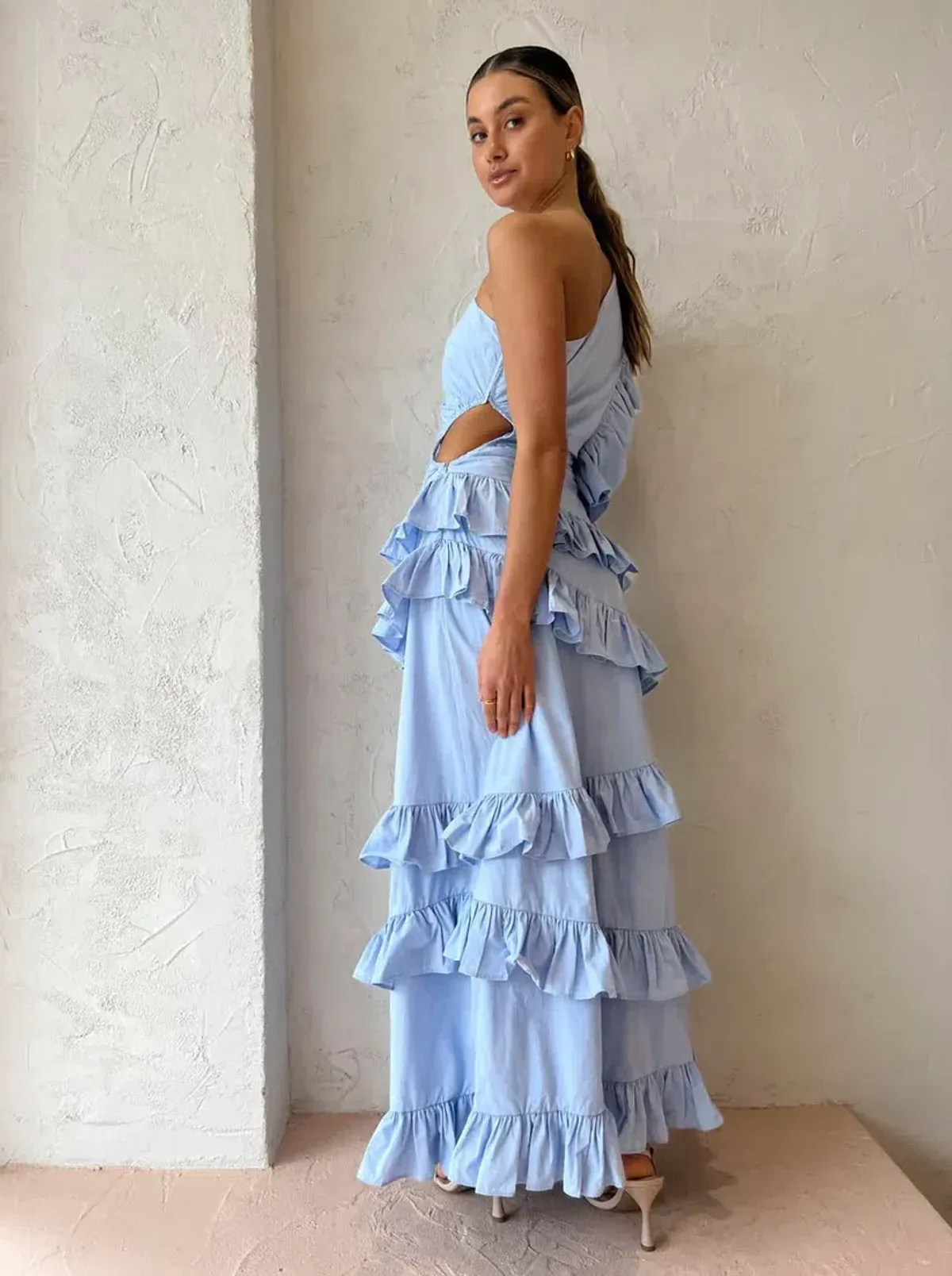 By Nicola Adrift Frill Maxi Dress in Blue Size 10 - Image 3