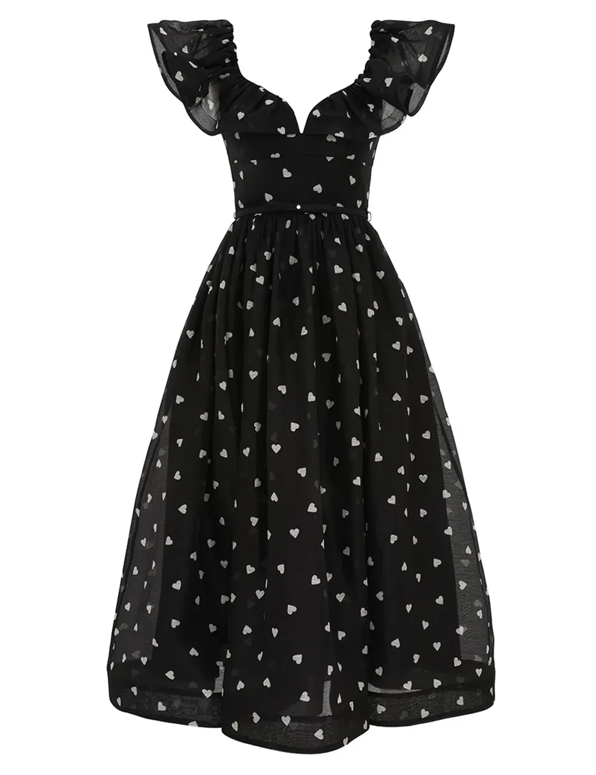 Zimmermann Crush Frilled Midi Dress Black Hearts Size 2 / AU 12 for rent on The Volte - main image