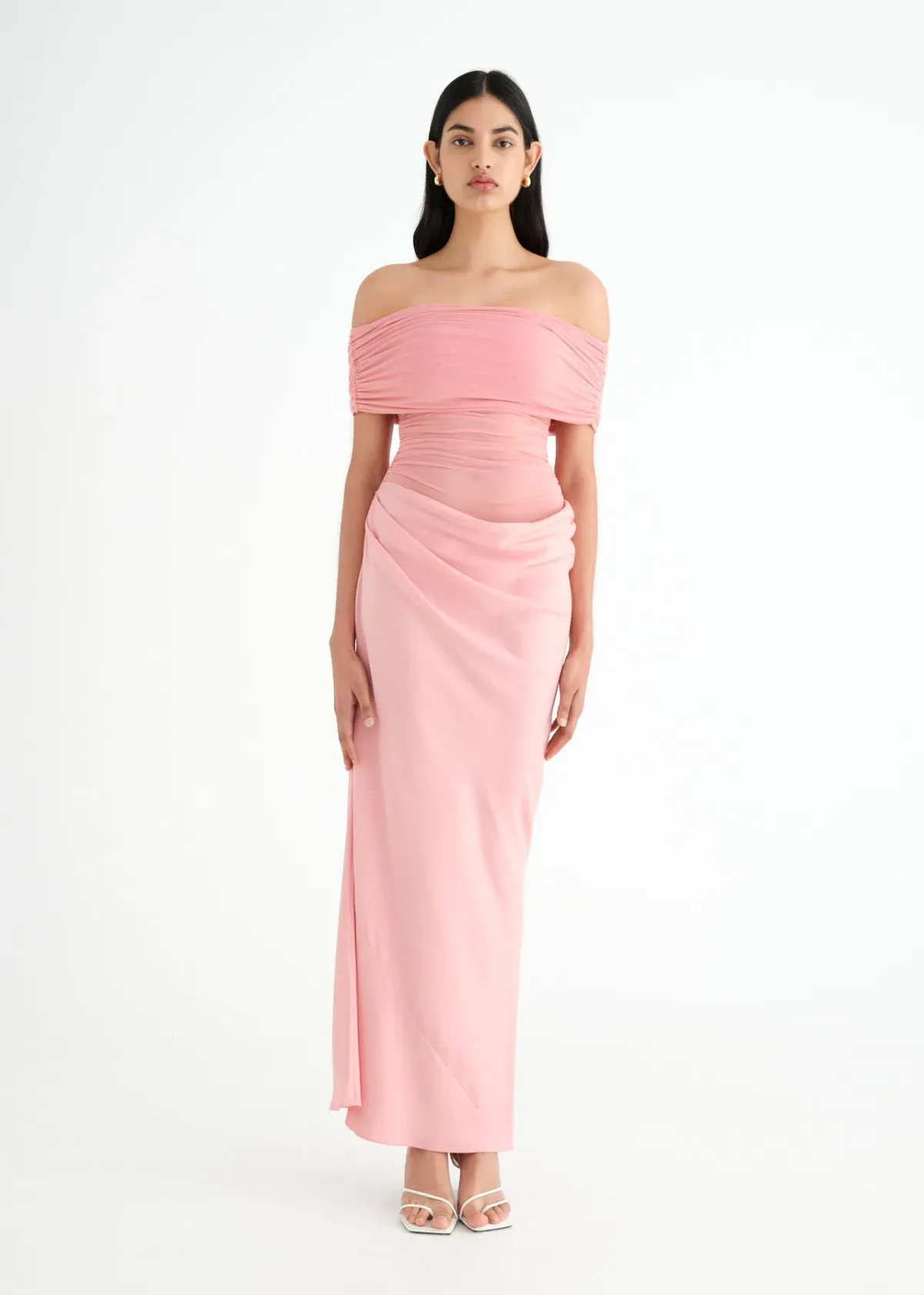 Benni Nico Off Shoulder Maxi Dress Candyfloss Pink Size 8 - Image 1