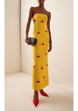 Leo Lin Rayna Embellished Bustier Maxi Dress Cherry Beading Size 8 for rent on The Volte - image 1