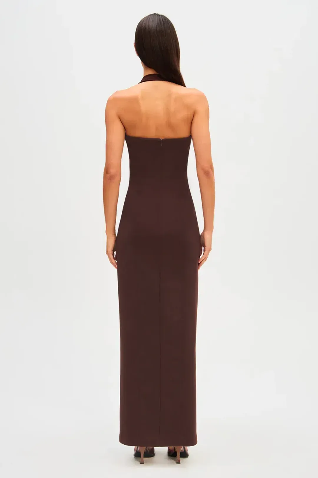 Misha Amora Crepe Maxi Dress Brown Size 10/M for rent on The Volte - main image