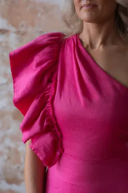 Aje Bonjour Asymmetric A-line Midi Dress Fuchsia Pink Size 8 for rent on The Volte - image 3