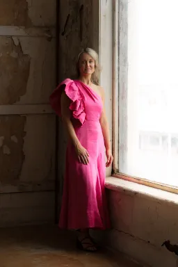 Aje Bonjour Asymmetric A-line Midi Dress Fuchsia Pink Size 8 for rent on The Volte - image 5
