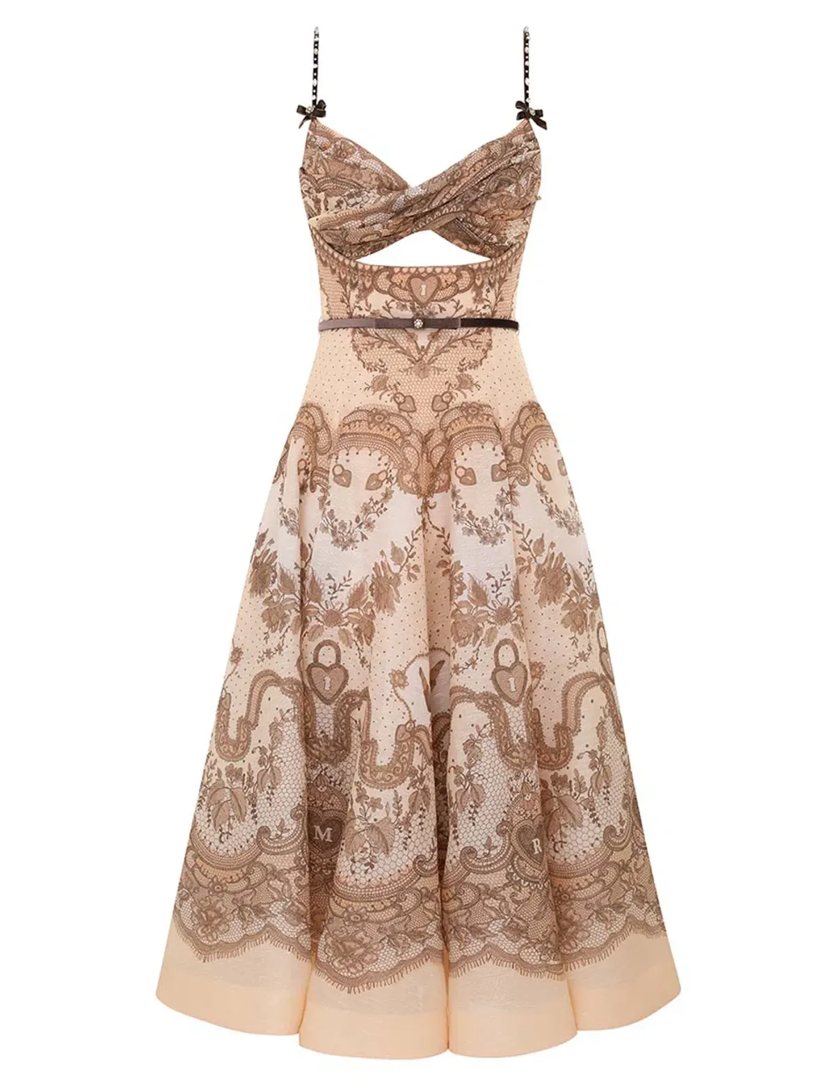 Zimmermann Crush Twist Front Midi Dress Peach Lace Print Size 0 / AU 8 - Image 3