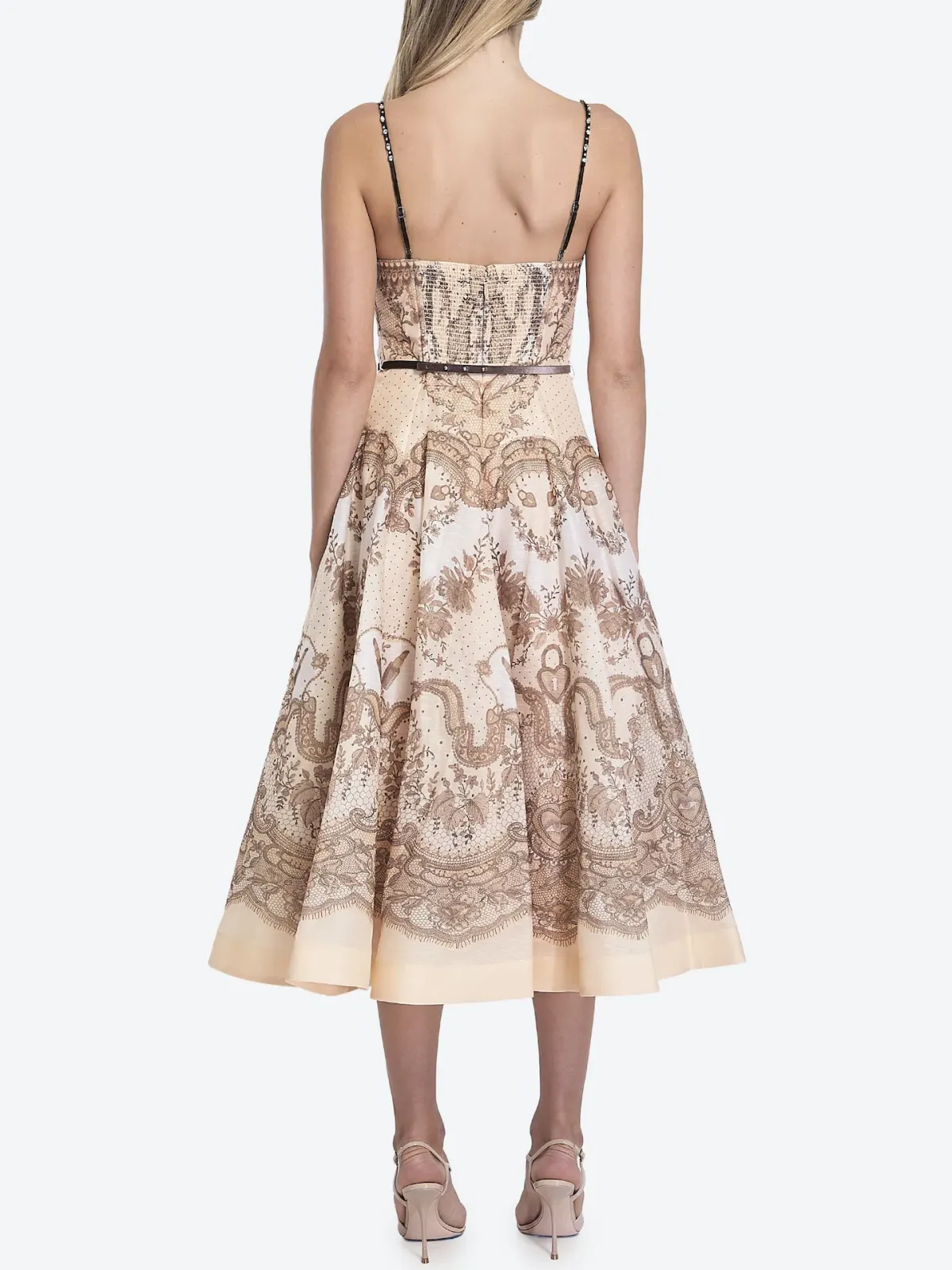 Zimmermann Crush Twist Front Midi Dress Peach Lace Print Size 0 / AU 8 - Image 2