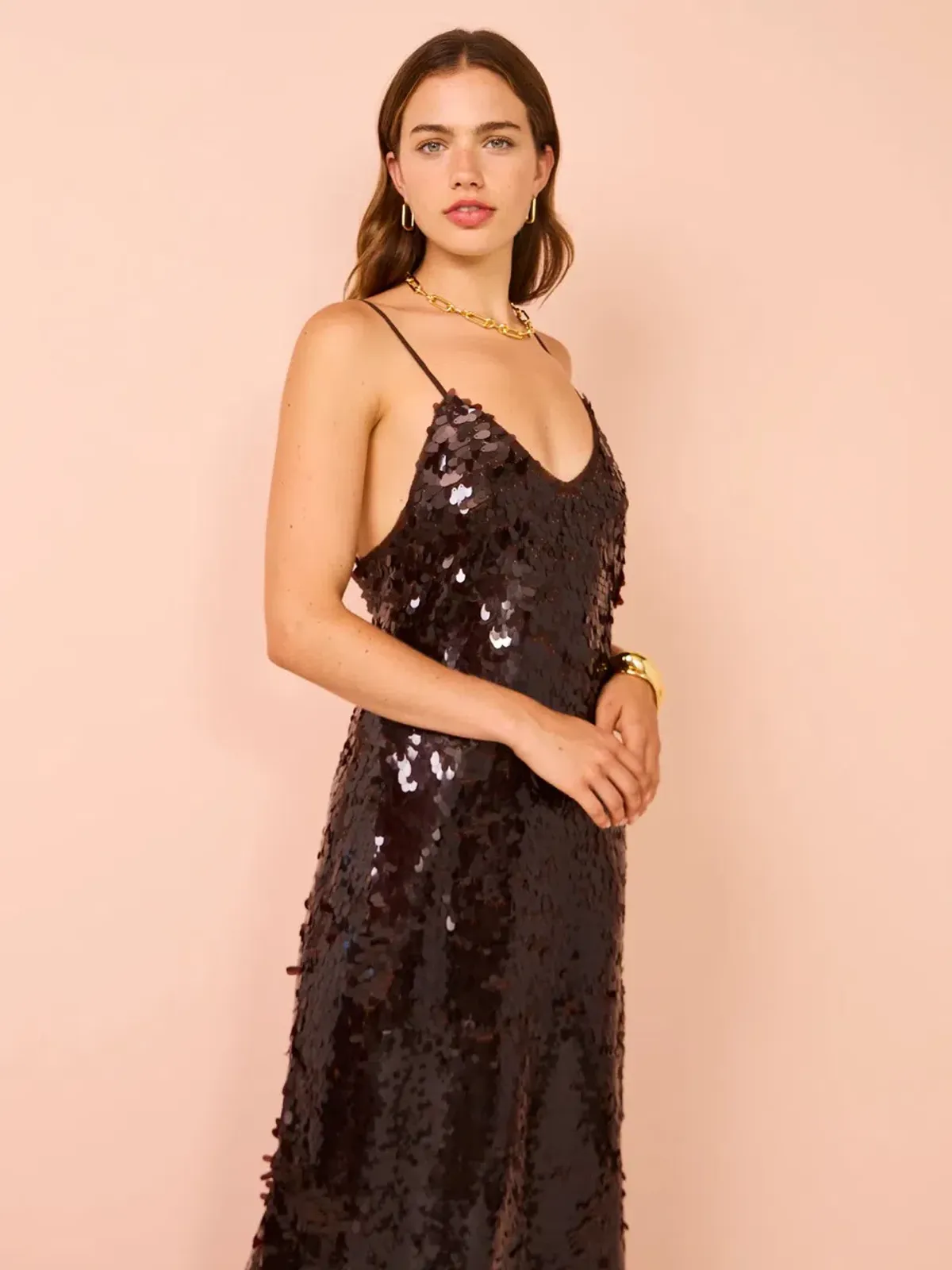 Alemais Geanie Sequin Gown Chocolate Brown Size 8 AU - Image 3