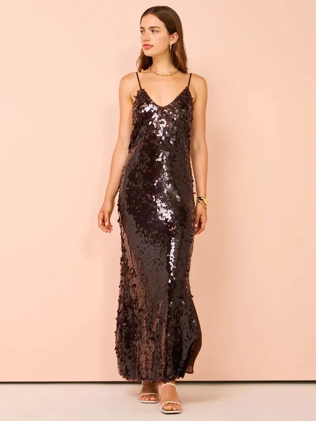 Alemais Geanie Sequin Gown Chocolate Brown Size 8 AU - Image 5