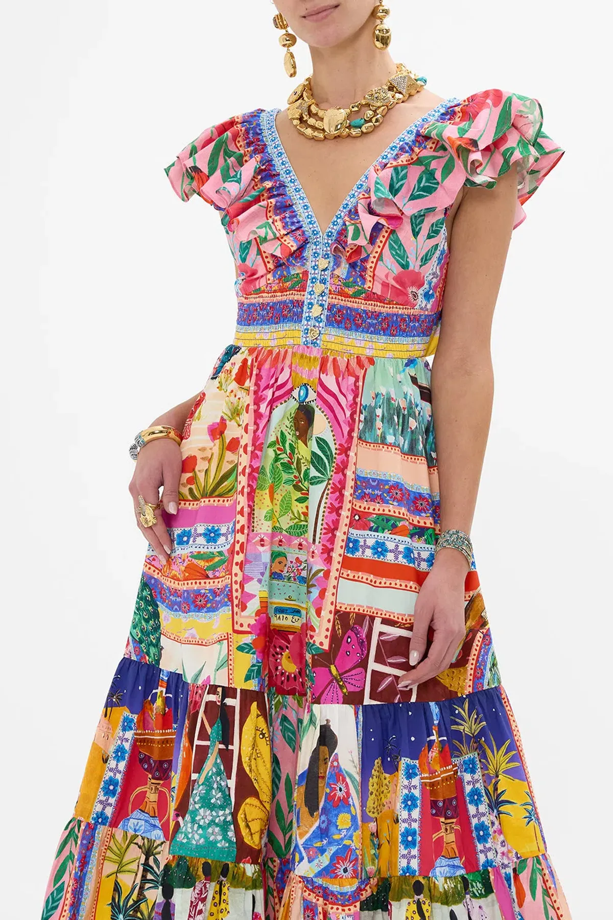 Camilla Roeqiya's Realm Tiered Maxi Dress With Neck Frill Print Size M / AU 12 - Image 2