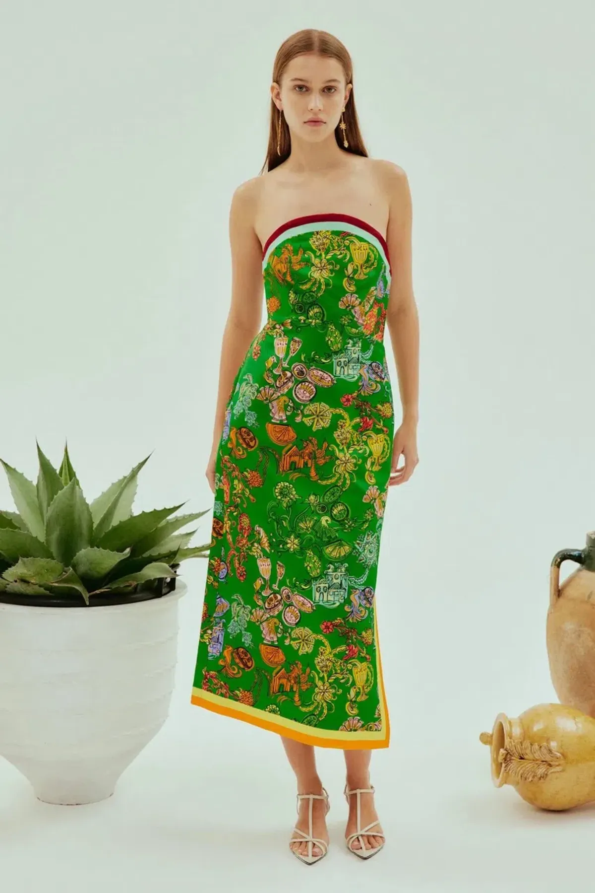 Alemais Fiesta Bodice Midi Dress Green Multi Size 8 for rent on The Volte - main image