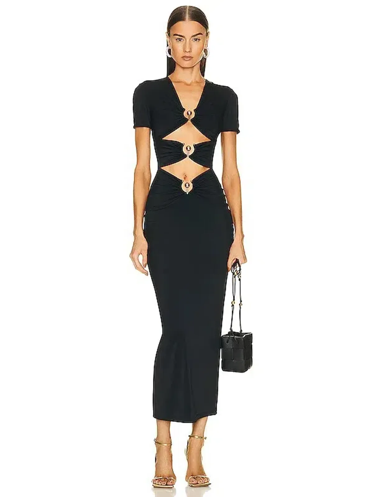 Christopher Esber Pierced Orbit Short Sleeve Midi Dress Black Size 14 - Image 1