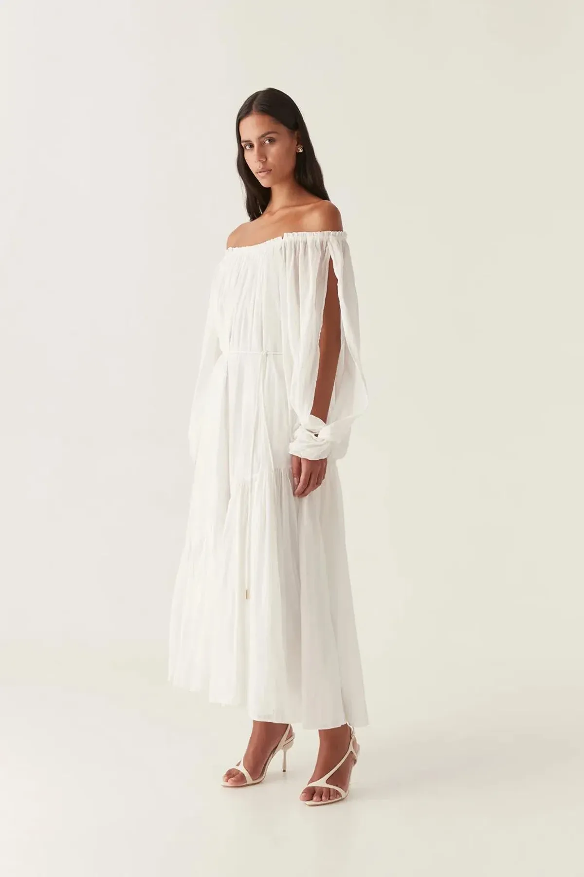 Aje Avani Smock Midi Dress Ivory Size 10 for rent on The Volte - main image