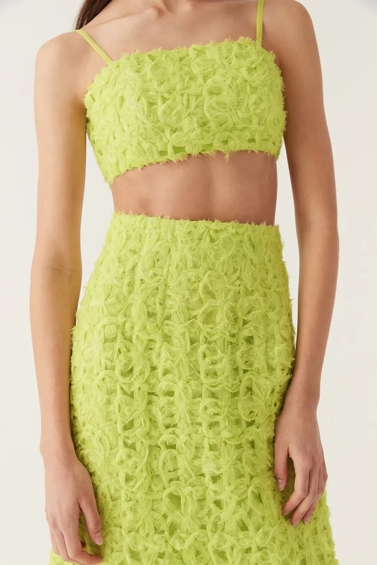 Aje Quintette Textured Bralette & Midi Skirt Set Light Lime Green Size 8 - Image 2