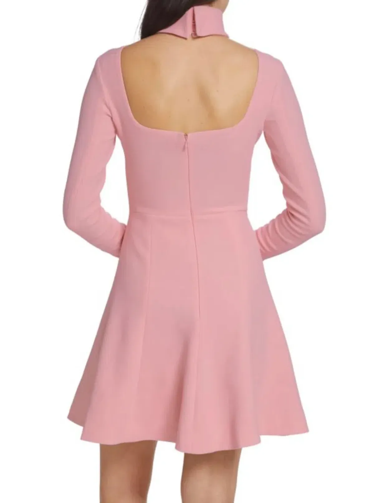 Emilia Wickstead Peony Pink Stella Dress, Size AU 16, Cutout Back Long Sleeve Turtleneck - Image 4