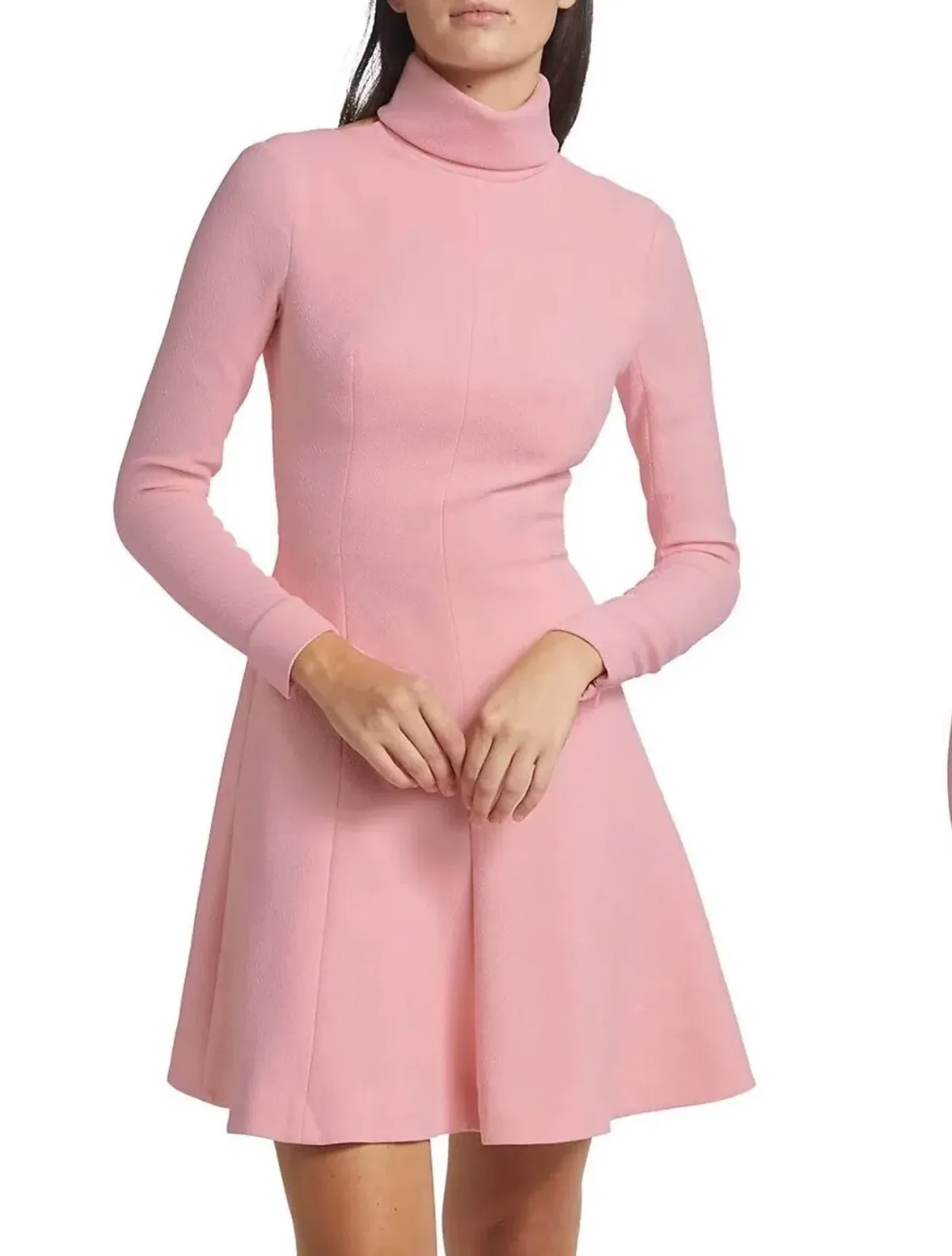 Emilia Wickstead Peony Pink Stella Dress, Size AU 16, Cutout Back Long Sleeve Turtleneck - Image 3
