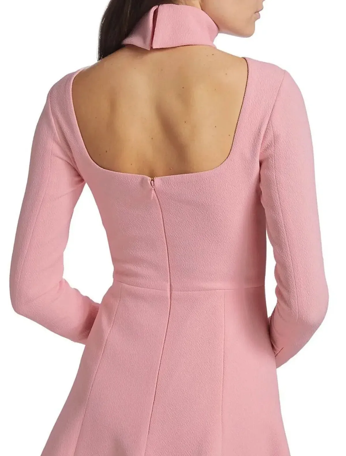 Emilia Wickstead Peony Pink Stella Dress, Size AU 16, Cutout Back Long Sleeve Turtleneck - Image 2