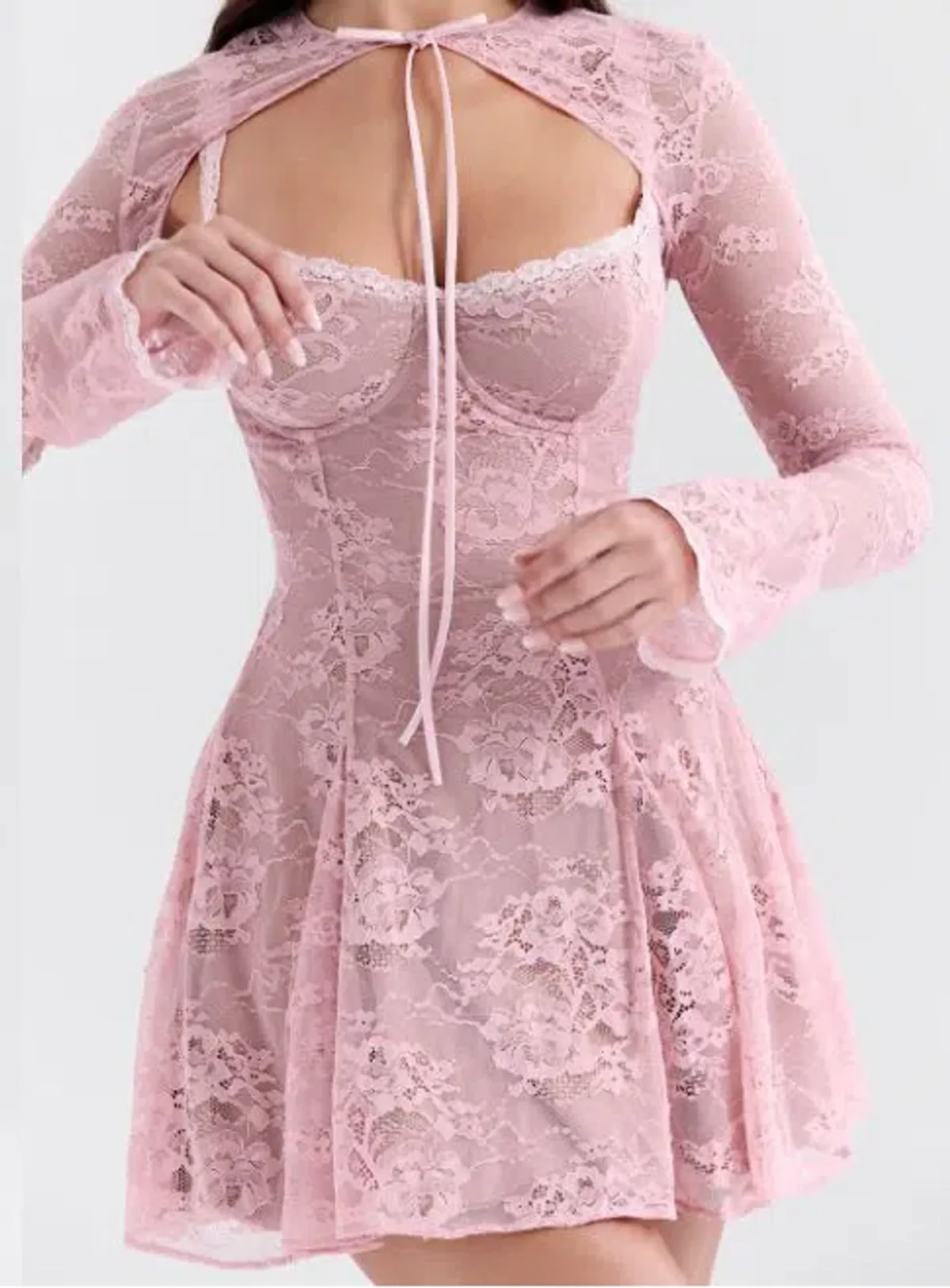 House Of Cb Alice Lace Mini Dress Pink Size 6 - Image 2