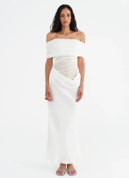 BENNI Nico Off Shoulder Maxi Dress Whie Size 8 for rent on The Volte - image 1