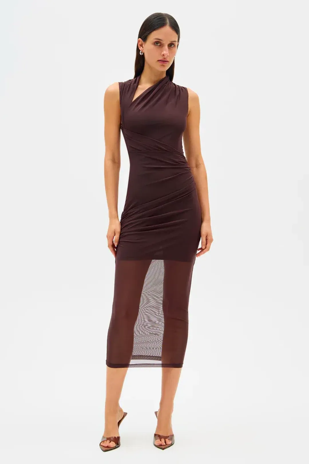Misha Tillie Mesh Midi Dress Brown Size 8/S for rent on The Volte - main image