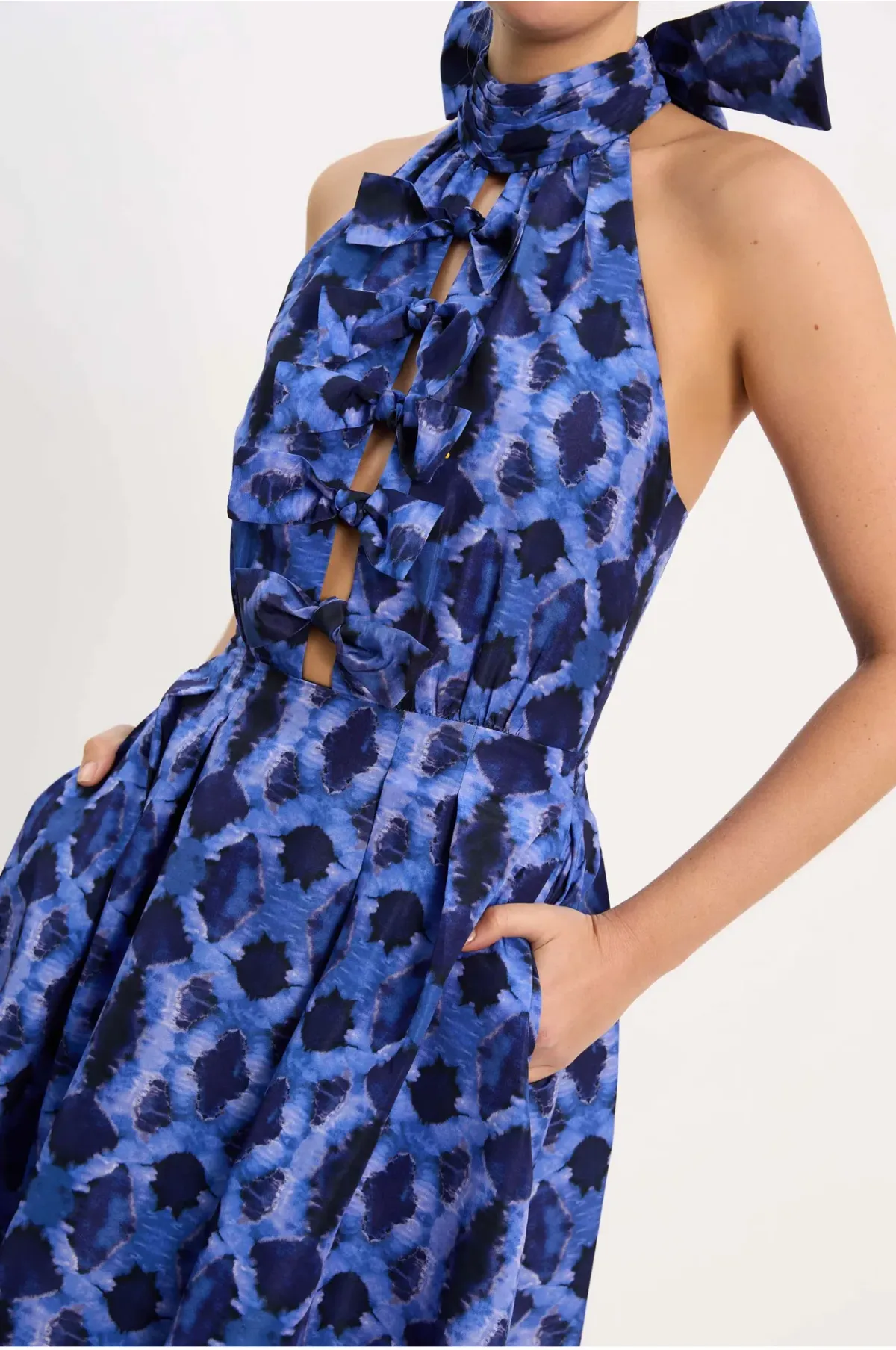 Rebecca Vallance Shiloh Halter Midi Dress Blue Size 12 - Image 3