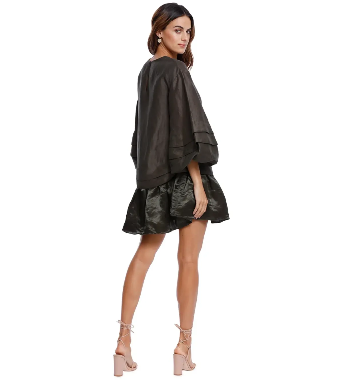 AJE Gracious Smock Dress Khaki Matte Size 8 - Image 2