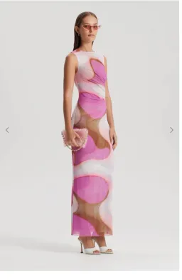 Scanlan Theodore Italian Watercolour Print Dress Pink Tan Size 6 for rent on The Volte - image 2