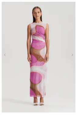 Scanlan Theodore Italian Watercolour Print Dress Pink Tan Size 6 for rent on The Volte - image 1