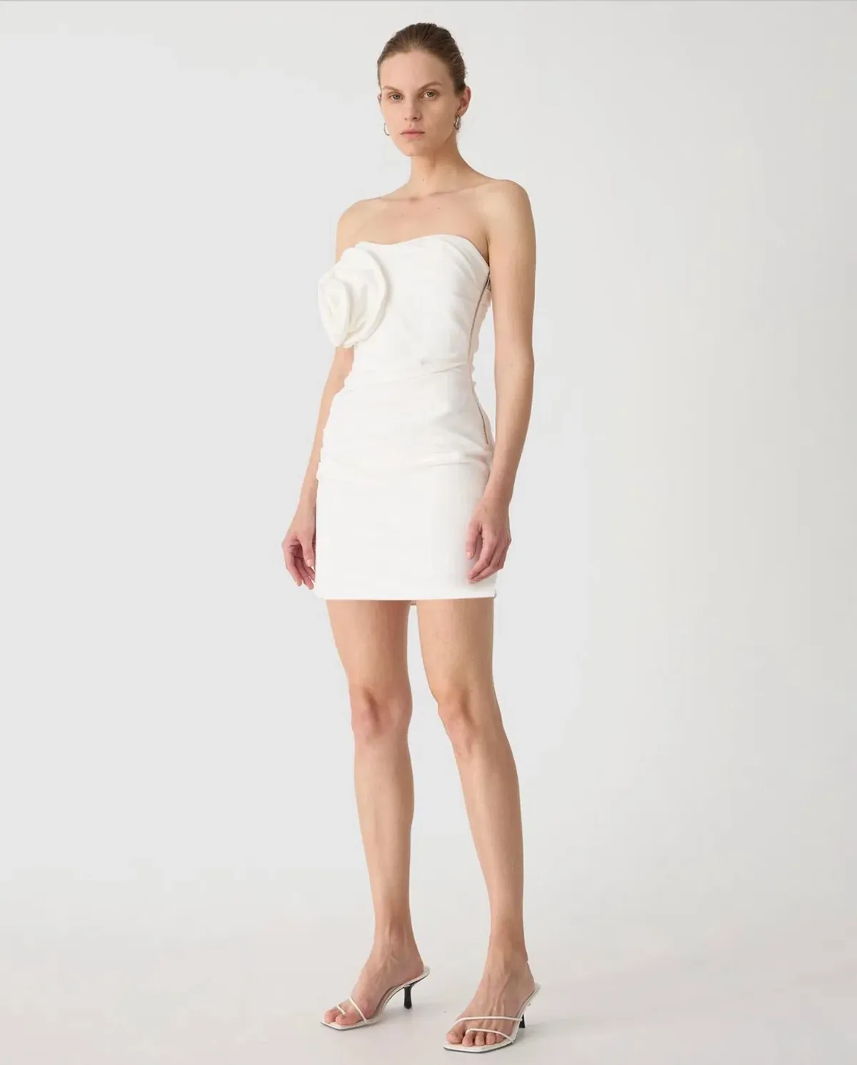 Misha Mercedes Rosette Cotton Sateen Mini Dress White Size S/Au 8 - Image 2