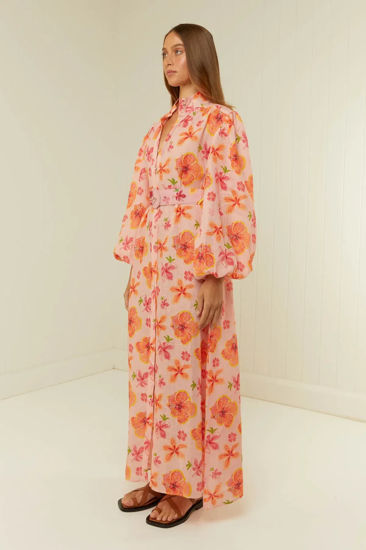 Palm Noosa Noddy Spanish Hibiscus Linen Maxi Dress Floral Size 12 - Image 4