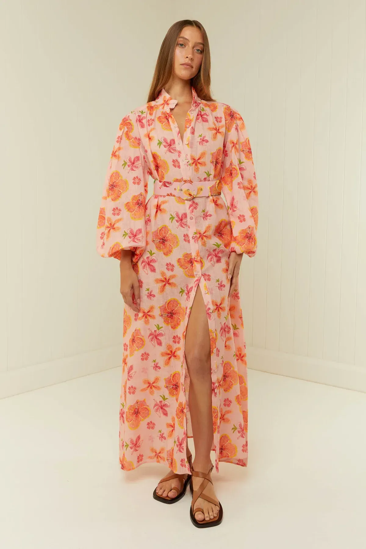 Palm Noosa Noddy Spanish Hibiscus Linen Maxi Dress Floral Size 12 - Image 1