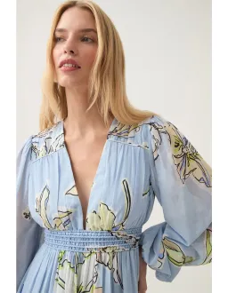 Aje Romantica Voile Maxi Dress Blue Hibiscus Size S / AU 8 for rent on The Volte - image 4