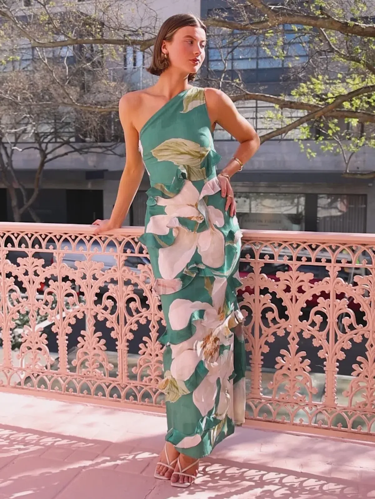 By Nicola Emiliano One Shoulder Maxi Dress in Pine Green Size 12 - Image 5