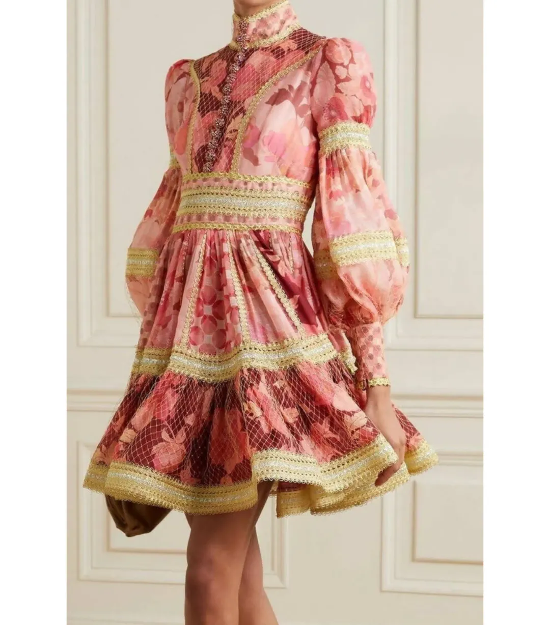 Zimmermann The Concert Spliced Trim Dress In Pink Mixed Print Size 1/Au 10 for rent on The Volte - main image