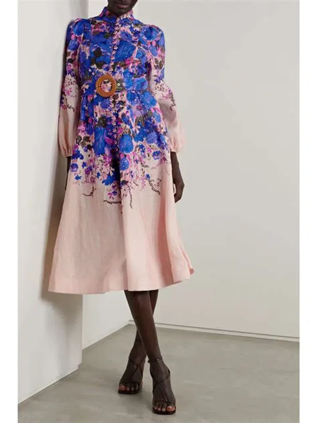 Zimmermann High Tide Buttoned Midi Dress Purple Ikat Floral Size 0 / AU 8 for rent on The Volte - main image