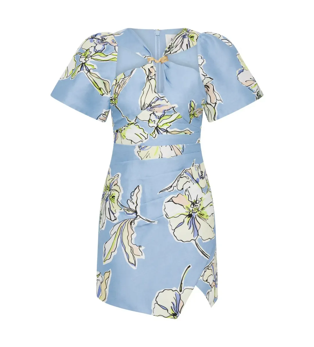 Aje Presence Twisted Mini Dress Blue Hibiscus Print Size AU 10 for rent on The Volte - main image