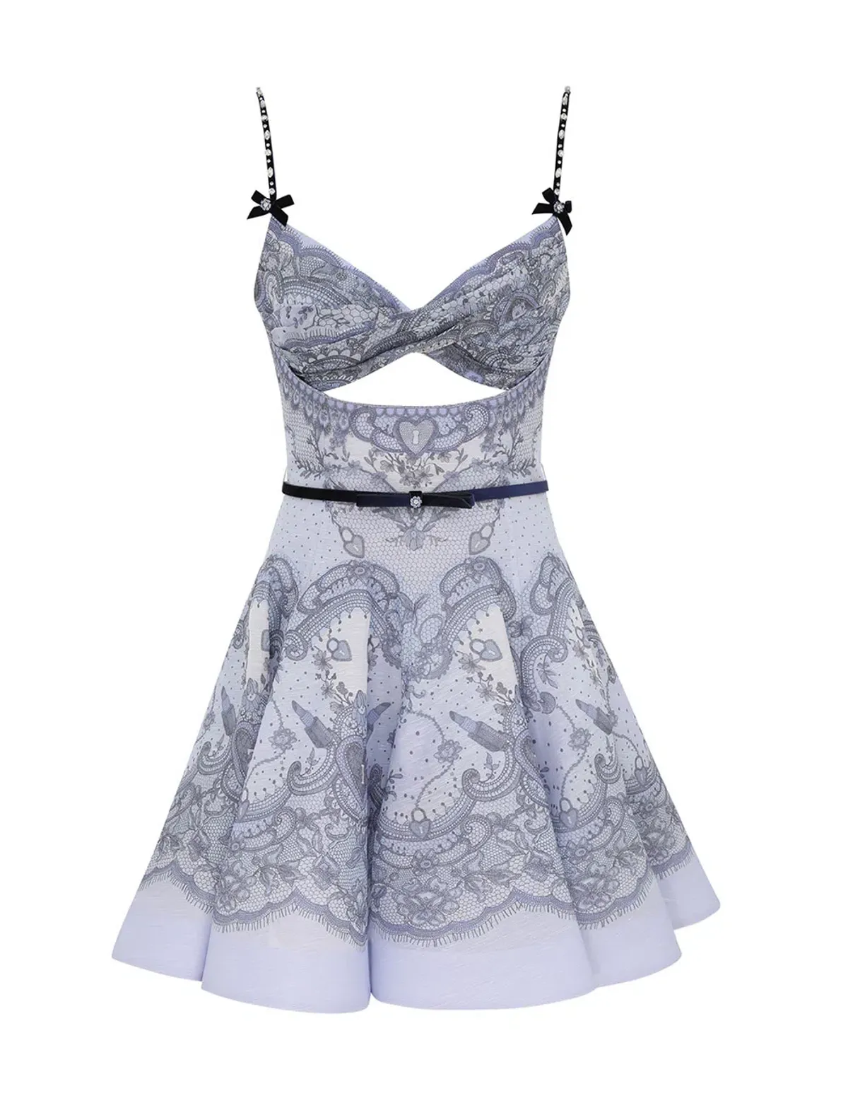 Zimmermann The Crush Twist Front Mini Dress in Blue Lace Print Size 1 / AU 10 - Image 3