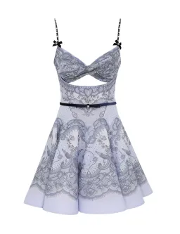 Zimmermann The Crush Twist Front Mini Dress in Blue Lace Print Size 1 / AU 10 for rent on The Volte - image 3
