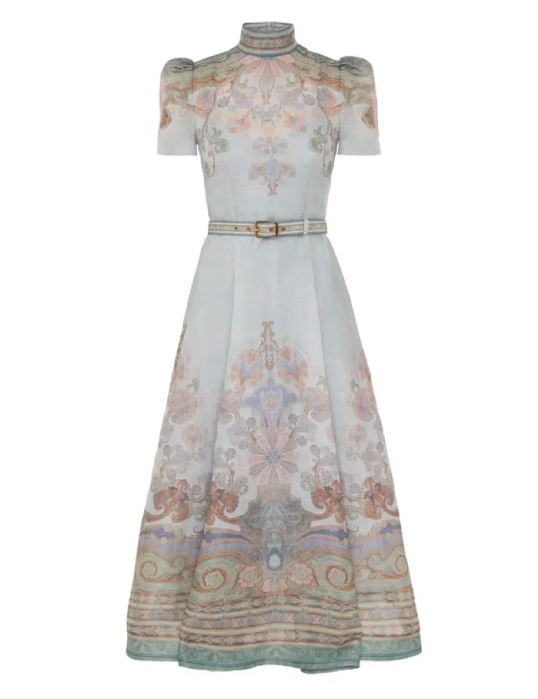 Zimmermann Eden Belted Midi Dress in Blue Paisley Size 0 / AU 8 for rent on The Volte - main image
